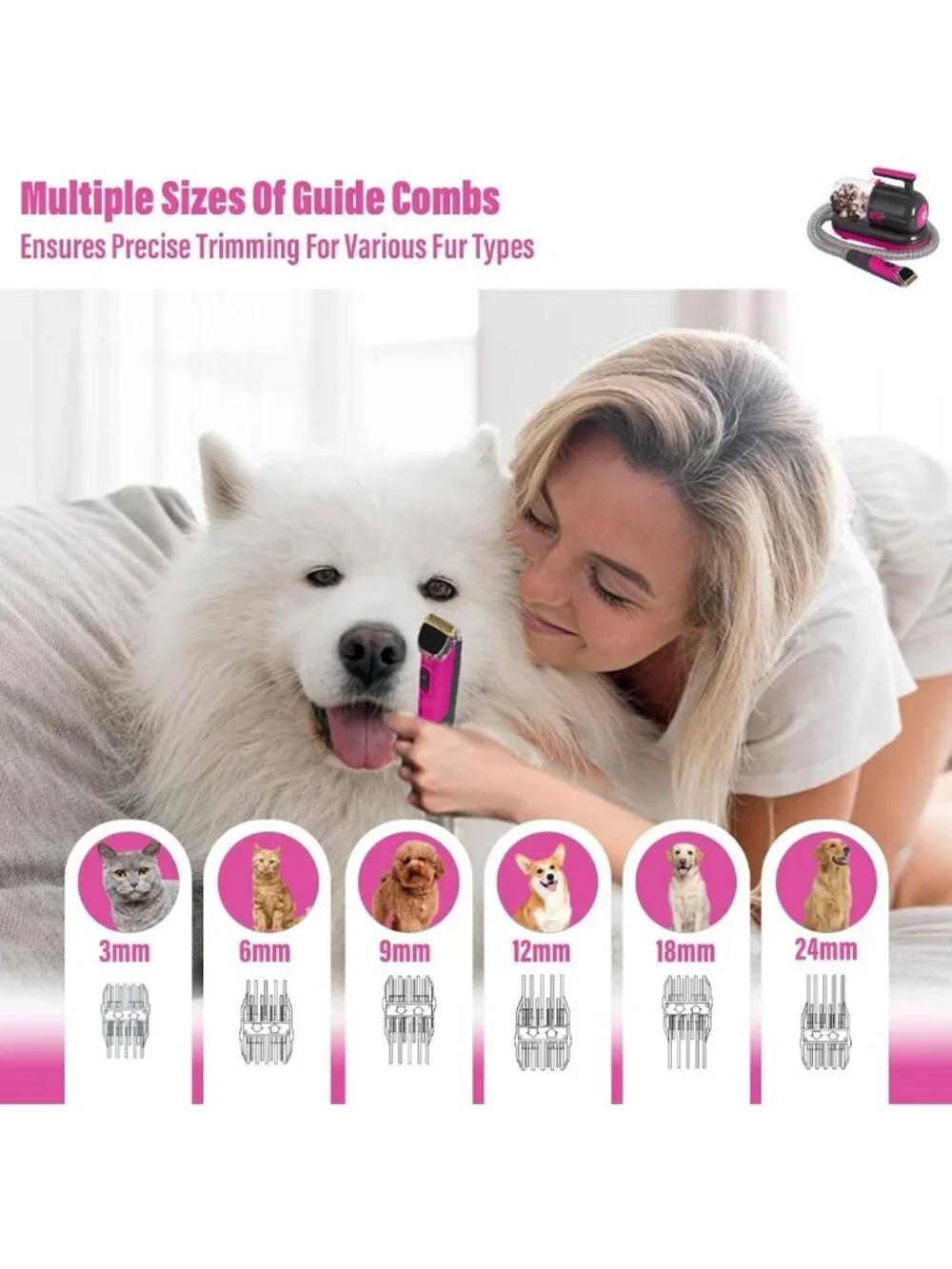 Pet Grooming Vacuum Kit with Clippers & Nail Grinder, Low-Noise Shedding Vacuum